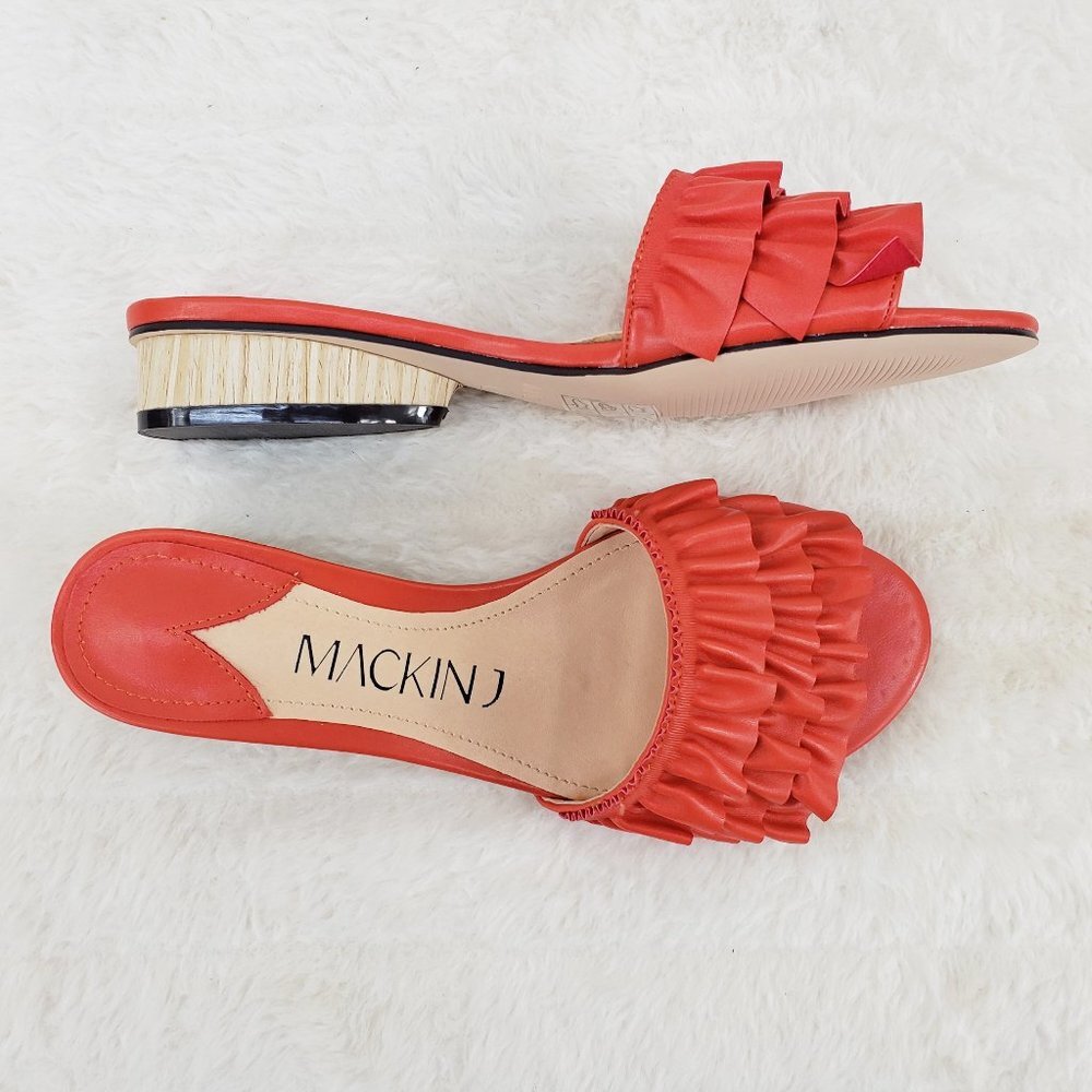 Flirty Orange Ruffle Open toe mule slip on sandals Flip Flop